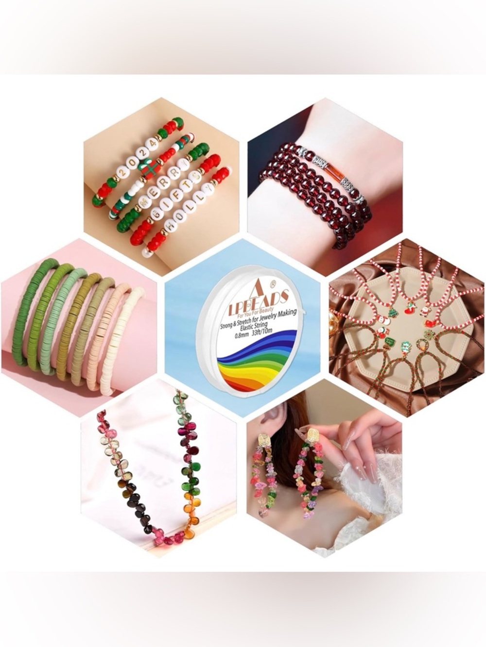 LPBEADS Elastic Jewelry String Spools — Rainbow Label, Clear Elastic